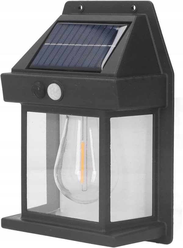 SOLSERAD TRÄDGÅRDSLAMPA MED SENSOR, VÄGGLAMPA, VARM LED-FÄRG