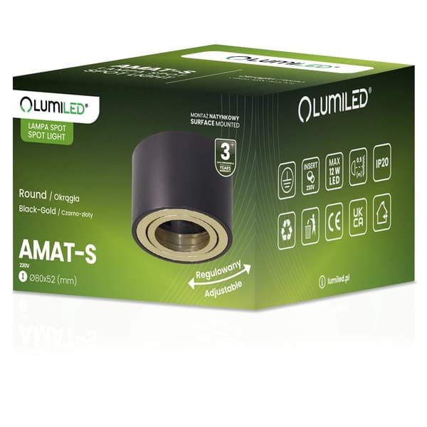 Flytbar HALOGEN Spotlampe AMAT-S INDSATS Rund SORT-GULD