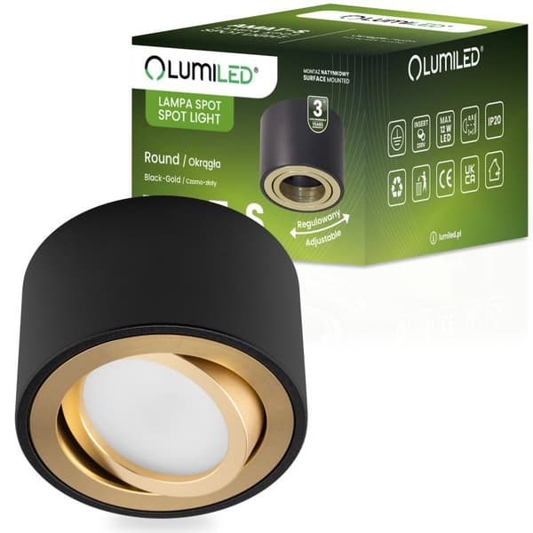 Flytbar HALOGEN Spotlampe AMAT-S INDSATS Rund SORT-GULD