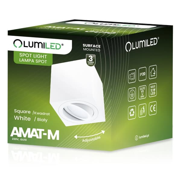 Flytbar HALOGEN Spot Tube Armatur AMAT-M GU10 Firkantet Hvid