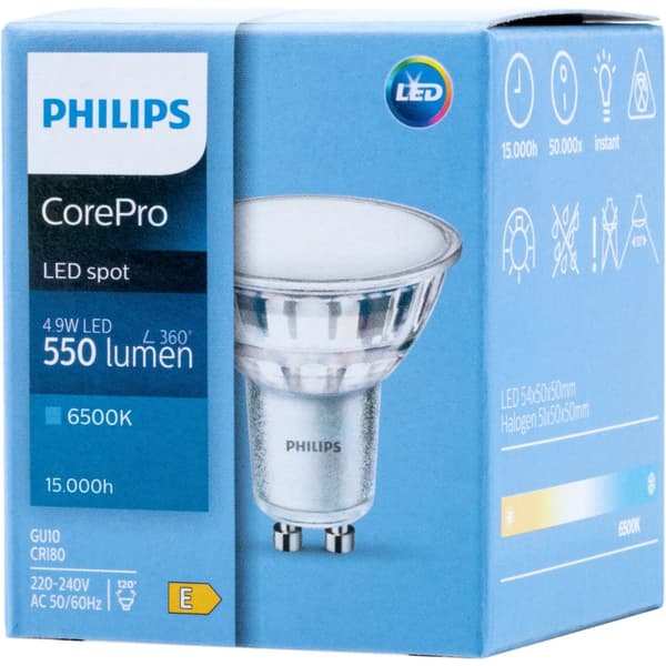 LED-lampa GU10 4,9W = 50W 550lm 6500K Kall 120° PHILIPS