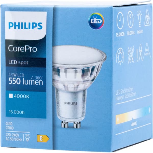 LED-lampa GU10 4,9W = 50W 550lm 4000K Neutralvit 120° PHILIPS