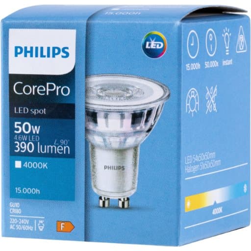 LED-lamppu GU10 4,6 W = 50 W 390 lm 4000 K Neutraali 36° PHILIPS