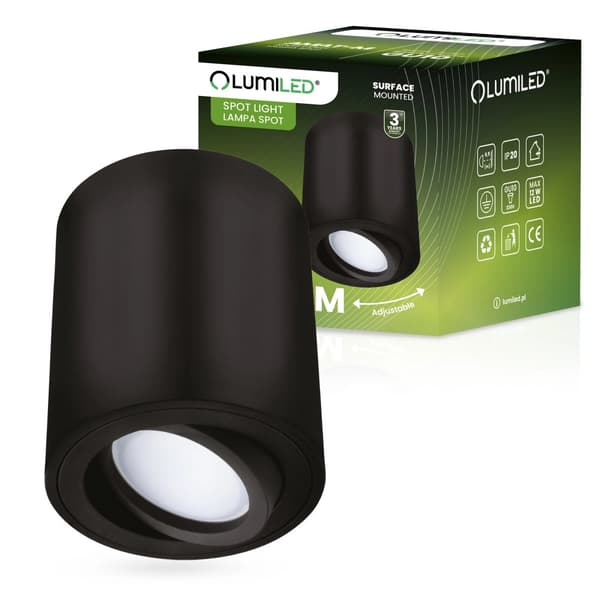 Påbygningsmonteret HALOGEN Spot Bevægeligt Rør AMAT-M GU10 Rund Sort 84mm