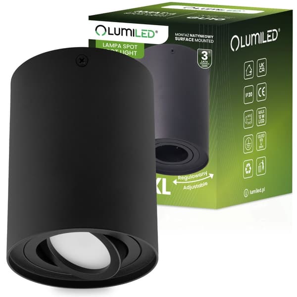 Flytbar HALOGEN Spot Tube Armatur AMAT-XL GU10 Rund Sort til påbygning