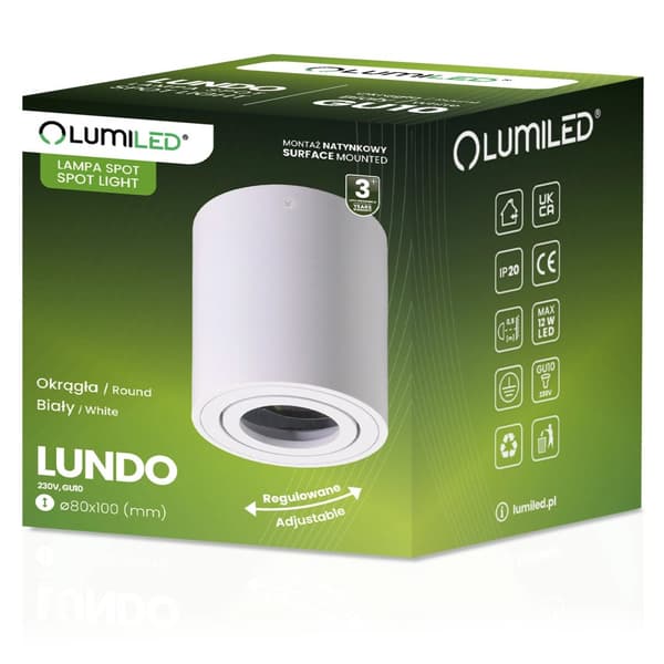 Påbygningsmonteret HALOGEN Spot Tube Flytbar Armatur LUNDO GU10 Rund Hvid 80mm