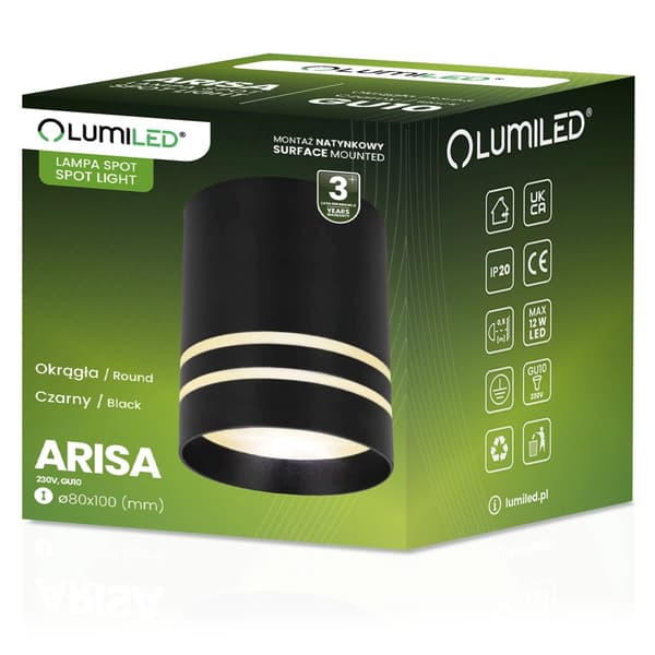 Påbygningsmonteret HALOGEN Spot Tube ARISA GU10 Rund Sort 80mm