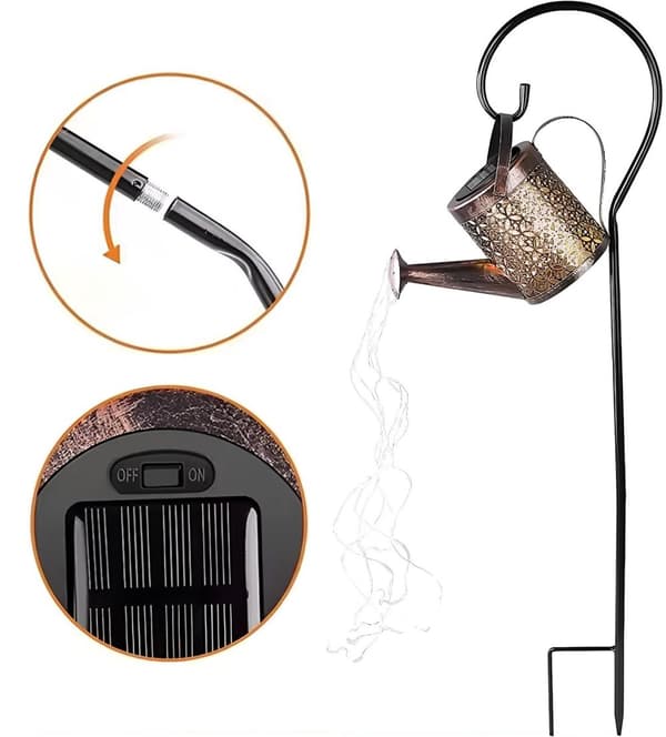 Trädgårdslampa med LED-solcell, vattenkanna, ROSA, koppar, IP44, 3000K