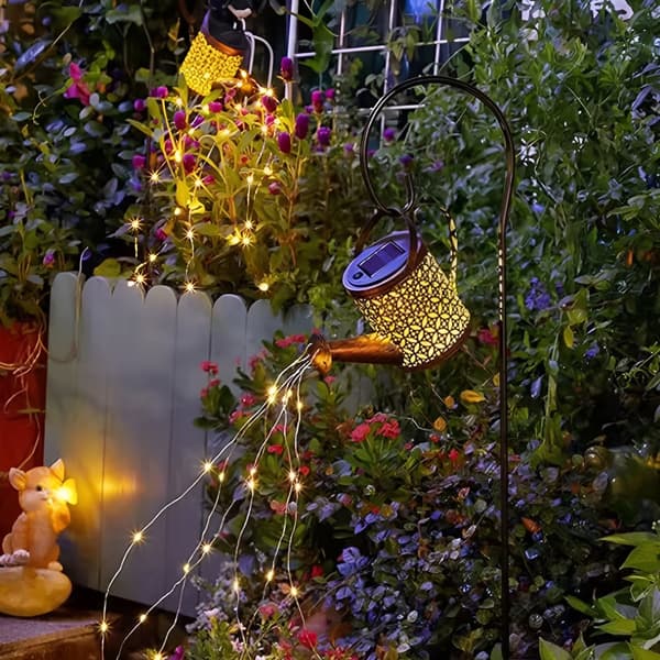 Trädgårdslampa med LED-solcell, vattenkanna, ROSA, koppar, IP44, 3000K