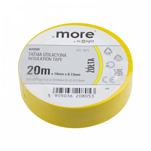 Isoleringstape 19mm x 0,13mm GUL 20m