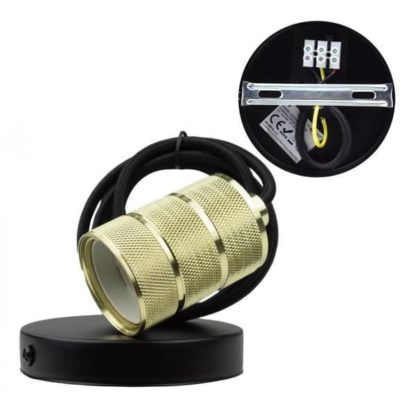 Pendellampe Dekorativ lampe E27 Guld sort ledning Loft