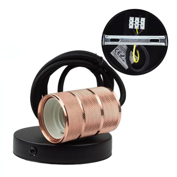 Pendellampe Dekorativ lampe E27 Rosaguld sort ledning Loft