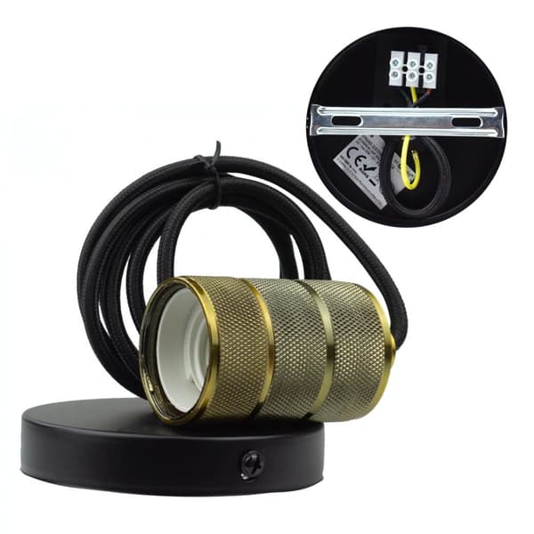 Pendellampe Dekorativ lampe E27 Gammel guld sort tråd Loft