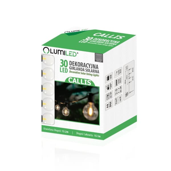 Solcelledrevet haveguirlande 30x LED dekorative kugler 15m varm 3000K PILOT