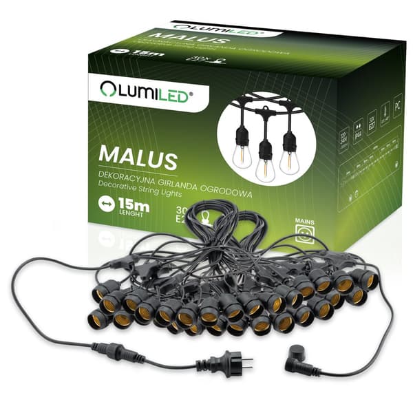 MALUS Udendørs Have Guirlande Lyskæde 15m 30x E27 Lumiled