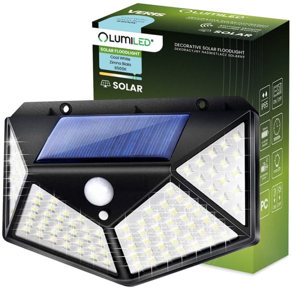 Solcelledrevet LED-projektør med halogenlampe 6500K IP65 bevægelses- og skumringssensor