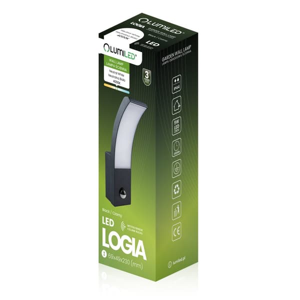 LED facadelampe udendørs væg sort havevæglampe 10W 4000K IP44 bevægelsessensor LOGIA