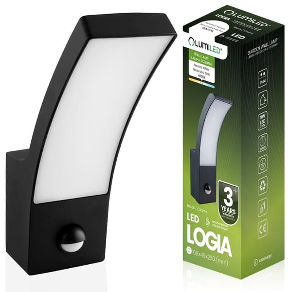 LED facadelampe udendørs væg sort havevæglampe 10W 4000K IP44 bevægelsessensor LOGIA