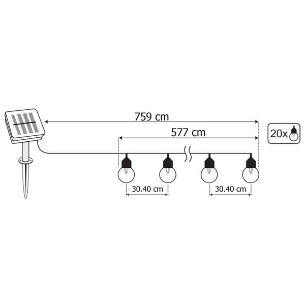 Solcellsdriven trädgårdsgirlang 20x LED-dekorationsbollar 7,5m varm 3000K GLADI2