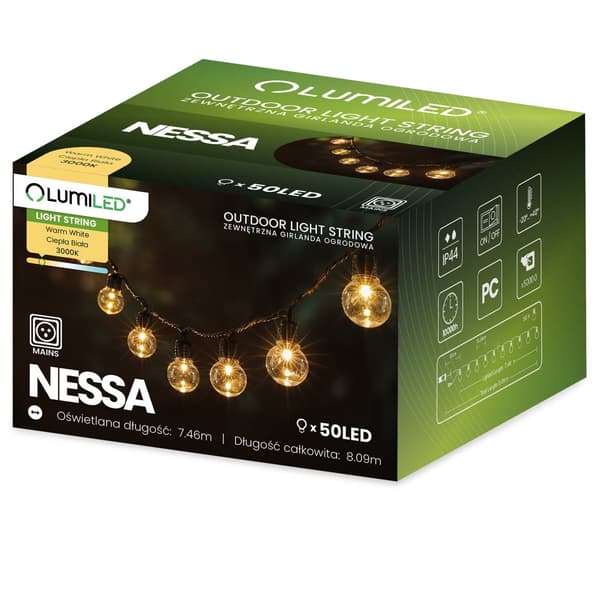 Puutarhaköynnös ulkovaloketju 8m 50x LED 230V lämmin väri