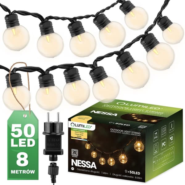 Puutarhaköynnös ulkovaloketju 8m 50x LED 230V lämmin väri
