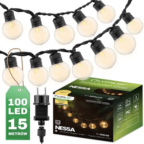 Havegirlande udendørs lyskæde 16m 100x LED 230V 3000K