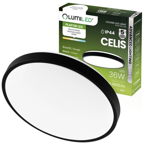 LED-kattovalaisin 36W 4000K 3820lm 106 lm/W pyöreä IP44 musta rengas