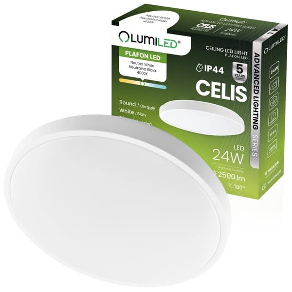 LED loftlampe 24W 4000K 2500lm Rund IP44 Hvid Ring ALS