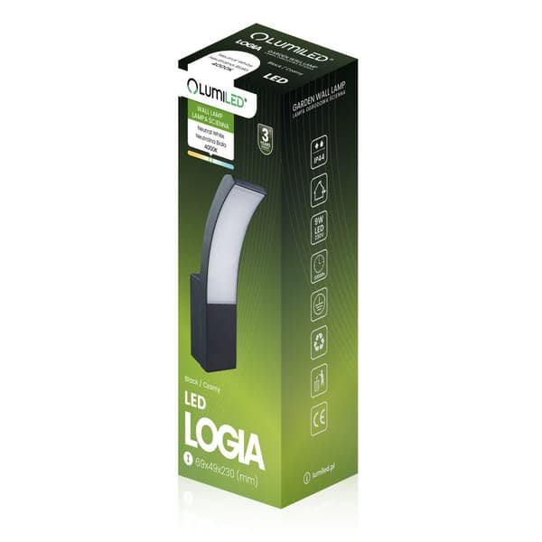 LED-fasadlampa för utomhusbruk, svart, 10W, 4000K, IP44