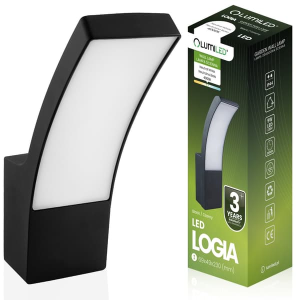 LED-fasadlampa för utomhusbruk, svart, 10W, 4000K, IP44