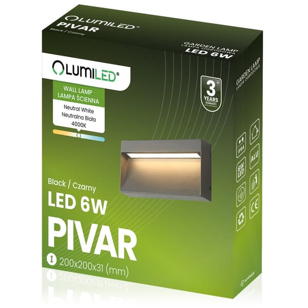Puutarhavalaisin ulkoseinävalaisin julkisivuun 6W LED IP54 480lm 4000K PIVAR
