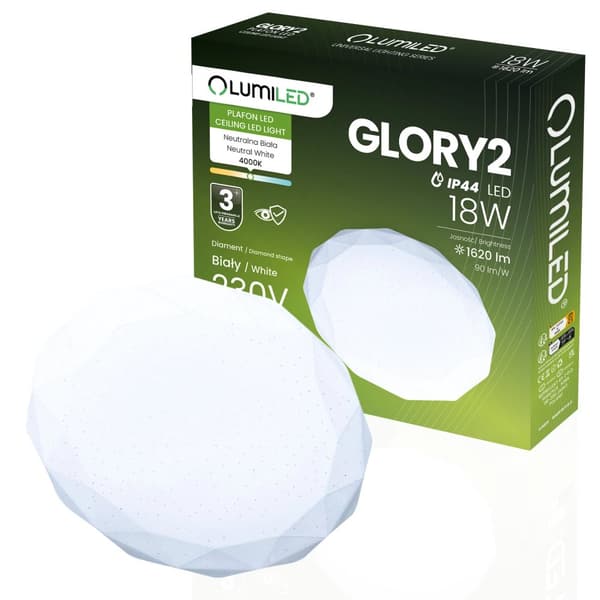LED-kattovalaisin pinta-asennettava 18W IP44 pyöreä GLORY Diamond 33cm