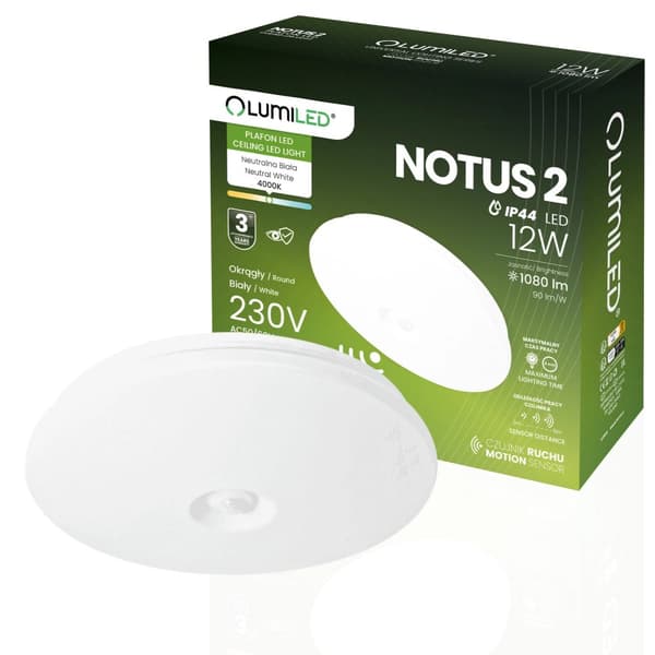 LED loftslampe overflademonteret 12W rund bevægelsessensor IP44 25 cm