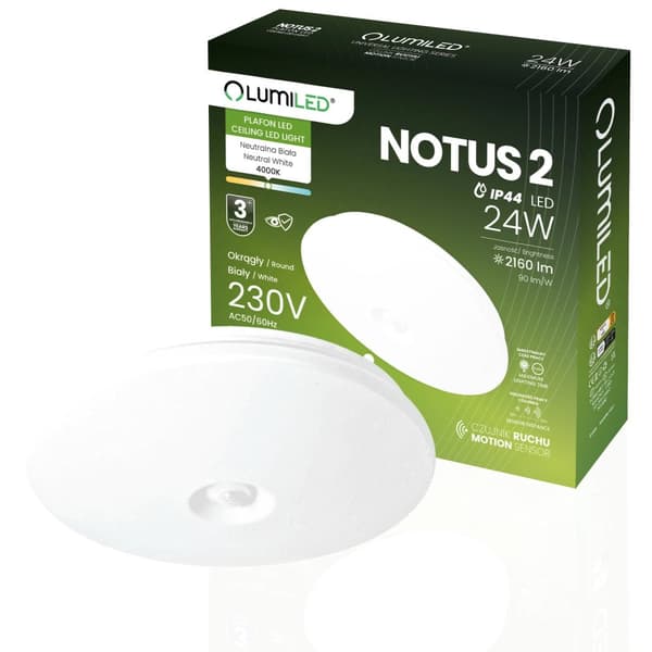 LED loftlampe overflademonteret 24W rund IP44 38 cm bevægelsessensor