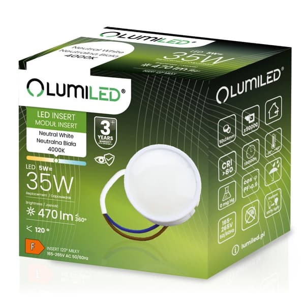 LED-armaturindsats INSERT Milky-modul 5W = 35W 120° 470lm 3000K Varm