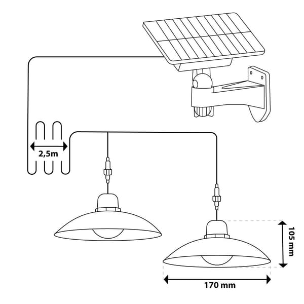 Solcellsdriven LED-lampa för utomhusbruk, trädgård, 4000K, IP44, fjärrkontroll, lusthus, terrass, 2 lampor