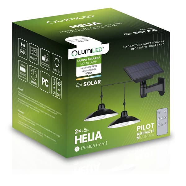 Solcellsdriven LED-lampa för utomhusbruk, trädgård, 4000K, IP44, fjärrkontroll, lusthus, terrass, 2 lampor