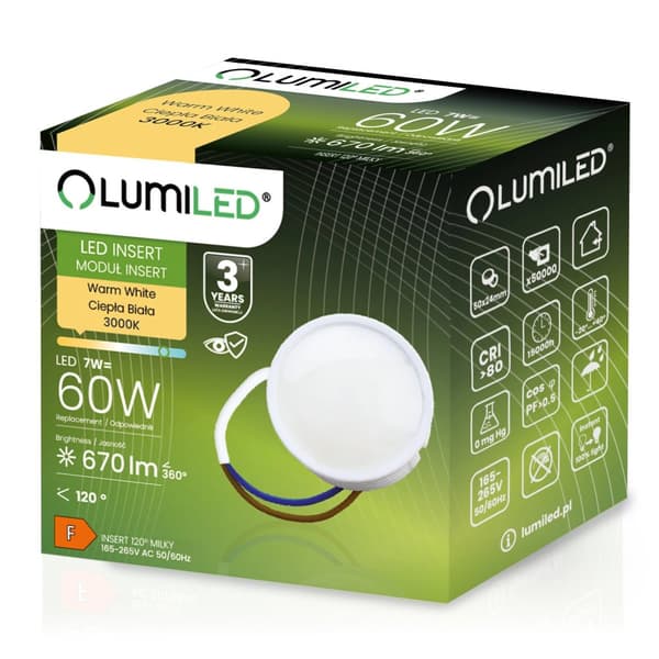 LED-armaturindsats INSERT Milky-modul 7W = 60W 120° 670 lm 3000K Varm