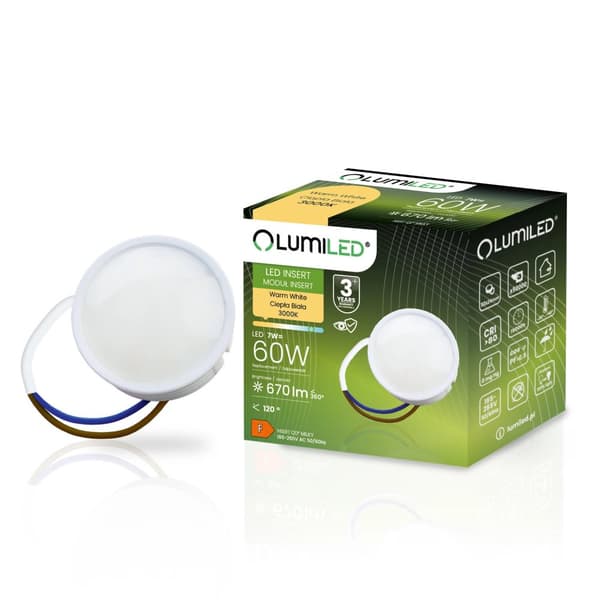 LED-armaturindsats INSERT Milky-modul 7W = 60W 120° 670 lm 3000K Varm