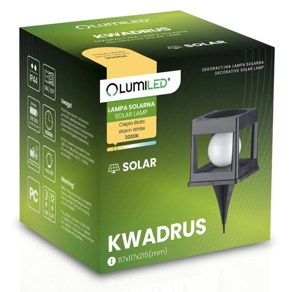 KWADRUS 3000K LED-aurinkokennopuutarhavalaisin, sisäänrakennettu, IP44, koristeellinen