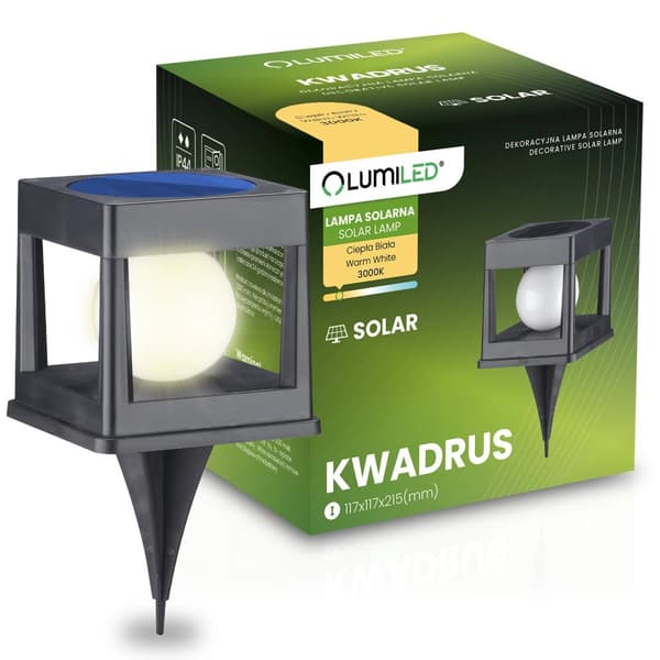 KWADRUS 3000K LED-aurinkokennopuutarhavalaisin, sisäänrakennettu, IP44, koristeellinen