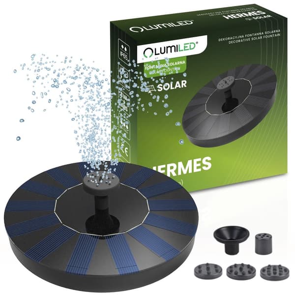 Solcelledrevet LED-fontæne Hermes flydende med pumpe 180 l/t IP65 5 dyser