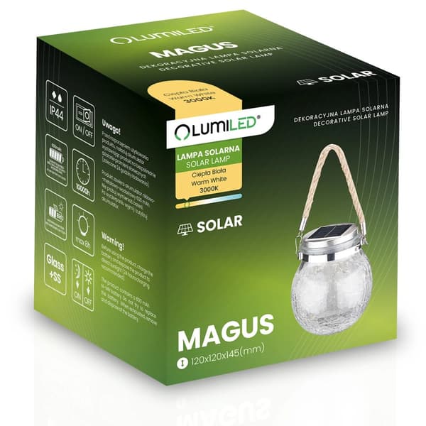 Solcellehavelampe LED MAGUS 3000K Batteri Lanterne Glas