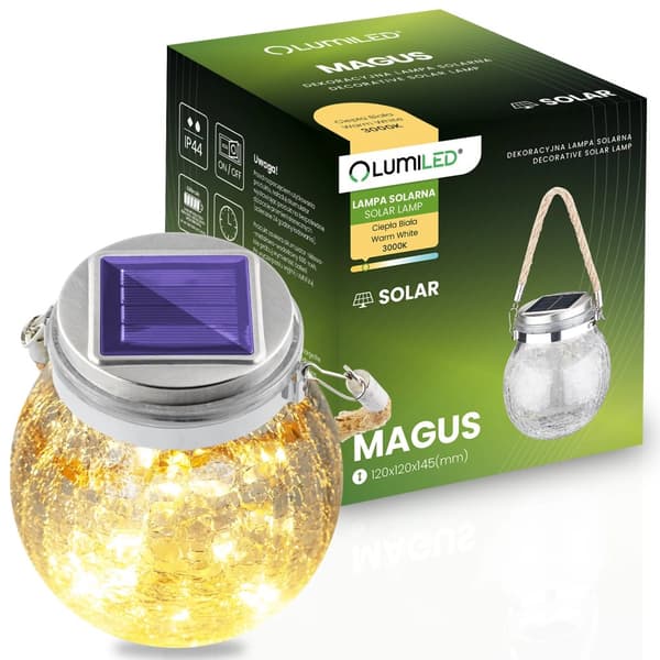Solcellehavelampe LED MAGUS 3000K Batteri Lanterne Glas