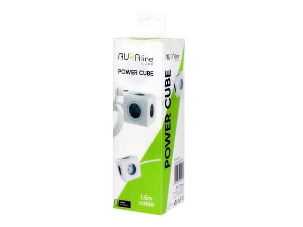 Forlængerledning 5 stikkontakter AURA line CUBE kabel 1,5m 16A Monteringsbeslag