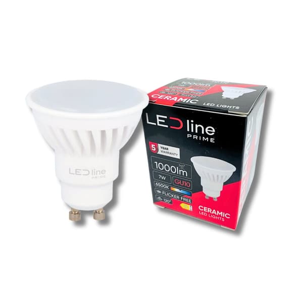 LED-pære GU10 7W 6500K Kold 1000lm Keramisk STRONG LED-linje PRIME