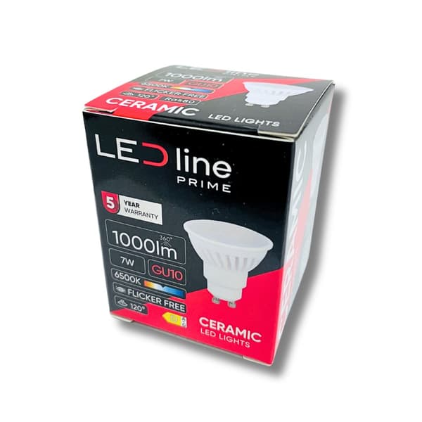 LED-pære GU10 7W 6500K Kold 1000lm Keramisk STRONG LED-linje PRIME