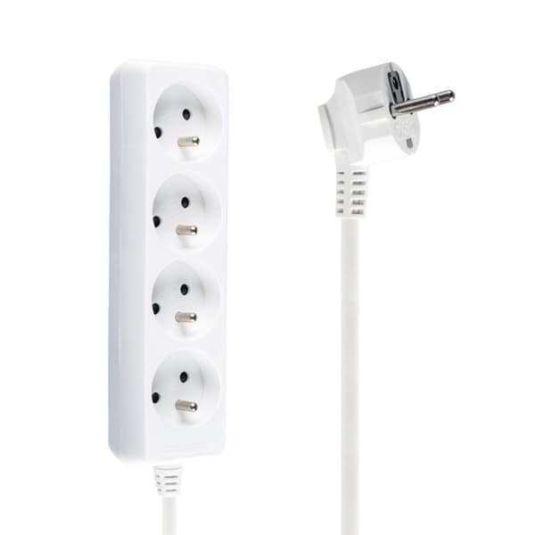 Forlængerledning med jordforbindelse 5m 3x1mm 4 stikkontakter 10A hvid