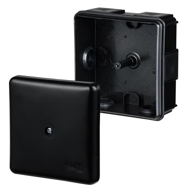 OVERFLADEMONTERINGSDÅSE IP55 90×90×40 mm SORT 0226-02 UDEN INDSATS 6 gummiudtag