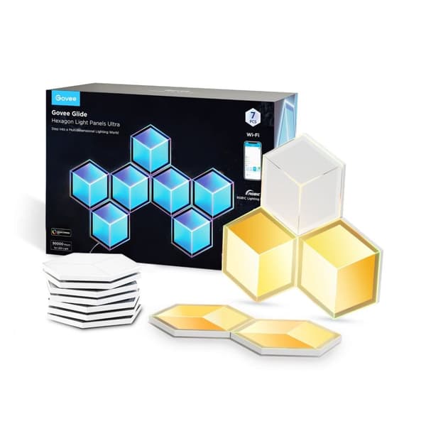 Govee H606A Glide Hexagon lyspaneler Ultra 7-pak | LED-belysning | RGBIC, 2,4 GHz Wi-Fi, Bluetooth